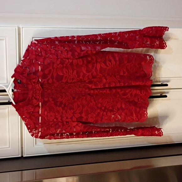 J. Crew Lace Mock Neck Top Size 4 Red - Picture 2 of 8